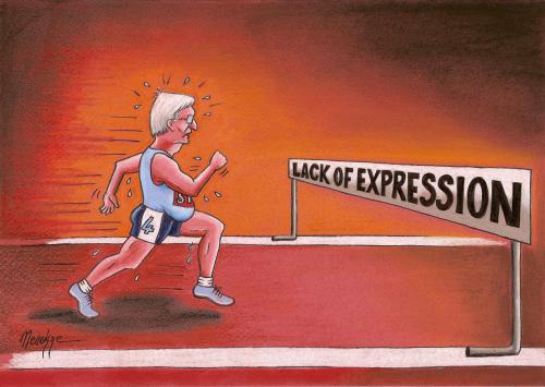 Cartoon: Steinmeier (medium) by menekse cam tagged steinmeier,merkel,racing,election,barrier,germany
