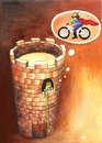 Cartoon: Bicycle-2 (small) by menekse cam tagged cycling,bikes,cartoon,contest,competition,rapunzel,white,bicycle,prince,belgium,kartoenale,euro,lovers,love,tower,liebhaber,lieben,fahrrad,turm,prinz