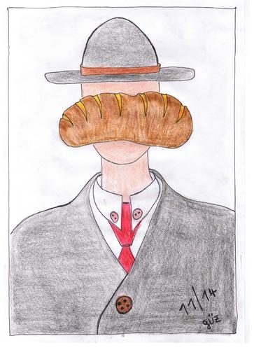 Cartoon: Mann mit  Brot vor dem Gesicht (medium) by skätch-up tagged rene,magritte,mann,apfel,brot,gesicht,maler,klassik