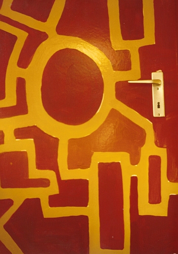 Cartoon: the door is the entrance (medium) by skätch-up tagged door,doors,tür,türen,abstract,abstrakt,linien,flächenfüllung,rot,gelb,formen,und,farbe,the