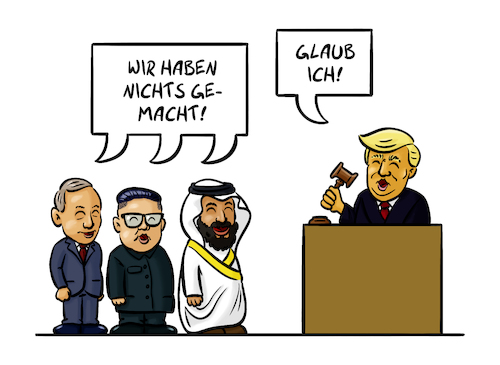 Cartoon: Trump Trusts (medium) by Sven Raschke tagged donald,trump,dmg,kim,jong,un,putin,kashoggi,usa,donald,trump,dmg,kim,jong,un,putin,kashoggi,usa