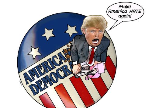 Cartoon: American Democracy (medium) by Joshua Aaron tagged trump,capitol,sturm,patrioten,nazis,demokratie,diktatur,populismus,hass,rassismus,trump,capitol,sturm,patrioten,nazis,demokratie,diktatur,populismus,hass,rassismus