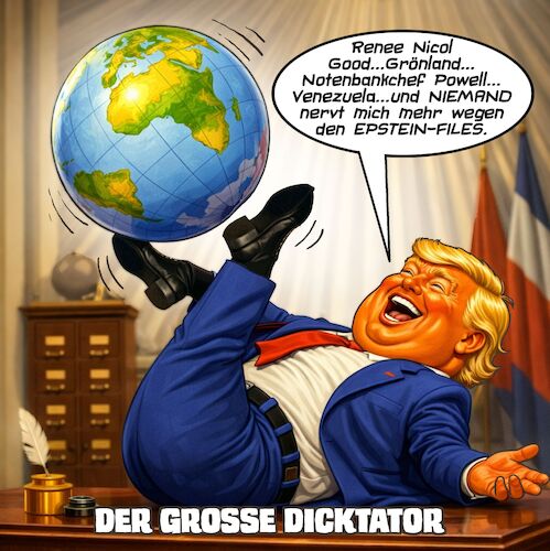 Cartoon: Der grosse Dicktator (medium) by Chris Berger tagged trump,ice,renee,good,fed,venezuela,öl,krieg,faschismus,big,money,trump,ice,renee,good,fed,venezuela,öl,krieg,faschismus,big,money