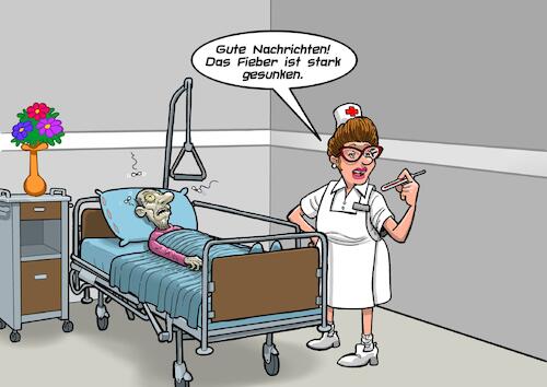 Cartoon: Fieber (medium) by Joshua Aaron tagged krankenhaus,krankenschwester,fieber,patient,thermometer,tod,temperatur,krankenhaus,krankenschwester,fieber,patient,thermometer,tod,temperatur