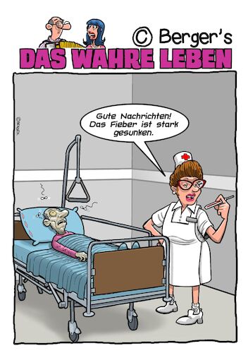 Cartoon: Fieber (medium) by Chris Berger tagged krankenhaus,schwester,patient,fieber,tod,krankenhaus,schwester,patient,fieber,tod