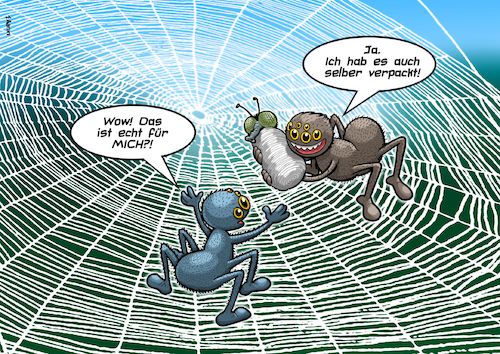 Cartoon: Geschenk (medium) by Chris Berger tagged spinnen,opfer,eingewickelt,verpackt,geschenk,weihnachten,spinnen,opfer,eingewickelt,verpackt,geschenk,weihnachten