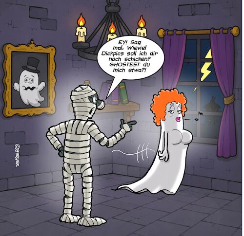 Cartoon: Ghosten (medium) by Chris Berger tagged mumie,geist,gespenst,monster,spukschloss,dickpic,whatsapp,mumie,geist,gespenst,monster,spukschloss,dickpic,whatsapp