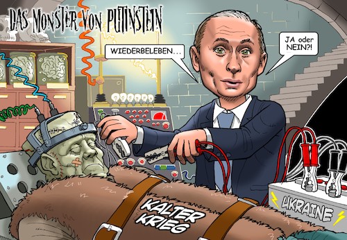 Cartoon: Kalter Krieg revisited (medium) by Joshua Aaron tagged kalter,krieg,putin,frankenstein,ukraine,kalter,krieg,putin,frankenstein,ukraine