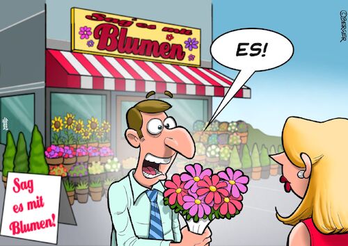 Cartoon: Kavalier (medium) by Chris Berger tagged blumen,kavalier,slogan,werbung,blumen,kavalier,slogan,werbung