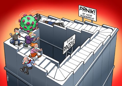 Cartoon: keine PANIK (medium) by Chris Berger tagged corona,virus,mc,escher,panikmache,angst,covid,19,corona,virus,mc,escher,panikmache,angst,covid,19