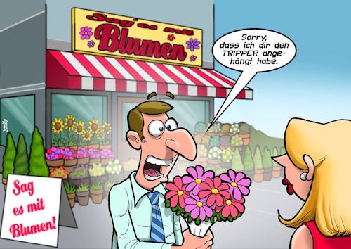 Cartoon: Lass Blumen sprechen. (medium) by Joshua Aaron tagged blumen,florist,fachhandel,geschlechtskrankheiten,bedauern,blumen,florist,fachhandel,geschlechtskrankheiten,bedauern