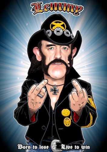 Cartoon: Lemmy Kilmister (medium) by Chris Berger tagged lemma,motörhead,rock,roll,anything,louder,than,else,ace,of,spades,lemma,motörhead,rock,roll,anything,louder,than,else,ace,of,spades