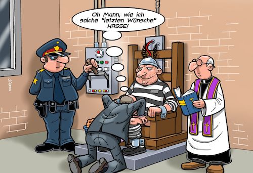 Cartoon: Letzter Wunsch (medium) by Chris Berger tagged todesstrafe,blowjob,direktor,elektrischer,stuhl,todesstrafe,blowjob,direktor,elektrischer,stuhl