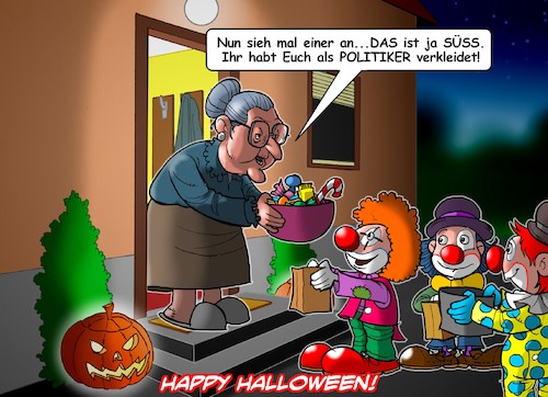 Cartoon: Politclowns (medium) by Chris Berger tagged halloween,süsses,saures,politiker,clowns,halloween,süsses,saures,politiker,clowns