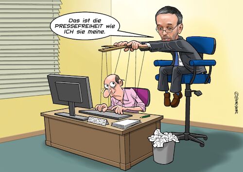 Cartoon: Pressefreiheit FPÖ (medium) by Chris Berger tagged kickl,wahlen,pressefreiheit,unterdrückung,zensur,rechts,fpö,afd,kickl,wahlen,pressefreiheit,unterdrückung,zensur,rechts,fpö,afd