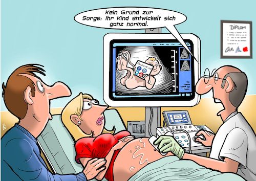 Cartoon: Ultraschall (medium) by Joshua Aaron tagged ultraschall,schwangerschaft,soziale,medien,mutter,arzt,kind,ultraschall,schwangerschaft,soziale,medien,mutter,arzt,kind