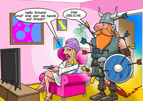 Cartoon: Vikings (medium) by Joshua Aaron tagged wikinger,arbeit,brandschatzen,plündern,büro,frau,hausfrau,wikinger,arbeit,brandschatzen,plündern,büro,frau,hausfrau