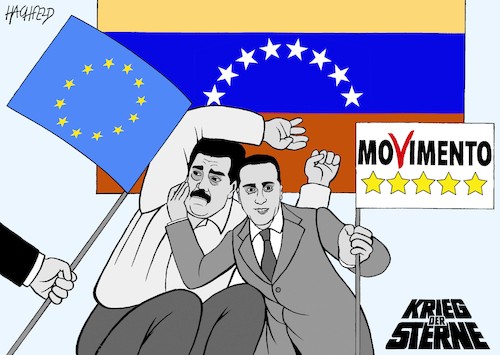 Cartoon: Krieg der Sterne in Venezuela (medium) by Hachfeld tagged venezuela,eu,maduro,di,maio