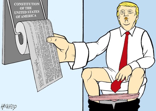 Cartoon: Trump and the constitution (medium) by Hachfeld tagged usa,donald,trump,constitution,state,of,emergency,toilet,paper,holder