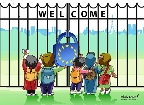 Cartoon: Welcome not welcome (medium) by Vladimir Khakhanov tagged emigrants,welcome