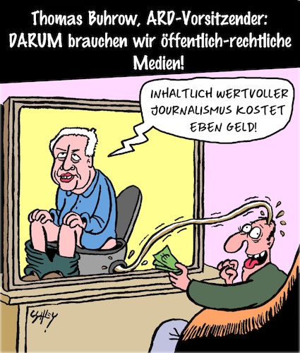 Cartoon: ARD ist wichtig! (medium) by Karsten Schley tagged ard,zdf,gebühren,medien,fernsehen,öffentlichrechtlich,politik,zwangsgebühren,journalismus,linkspropaganda,zuschauer,gesellschaft,deutschland,ard,zdf,gebühren,medien,fernsehen,öffentlichrechtlich,politik,zwangsgebühren,journalismus,linkspropaganda,zuschauer,gesellschaft,deutschland