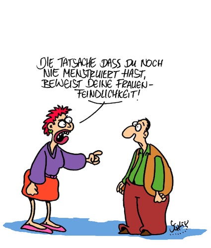 Cartoon: Beweis (medium) by Karsten Schley tagged frauen,männer,frauenfeindlichkeit,kommunikation,logik,taktik,beziehungen,frauen,männer,frauenfeindlichkeit,kommunikation,logik,taktik,beziehungen