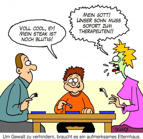 Cartoon: Blutig (medium) by Karsten Schley tagged kinder,therapie,eltern,elternhaus,jugendgewalt