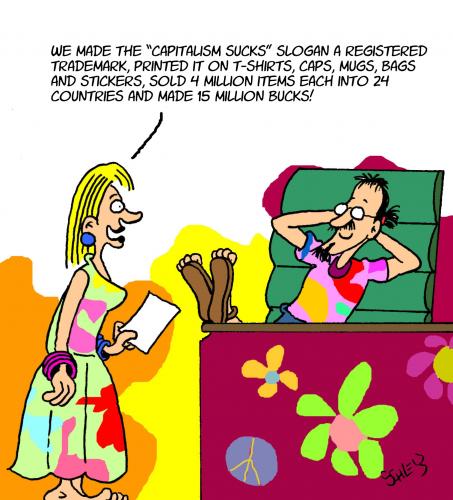 Cartoon: Capitalism sucks! (medium) by Karsten Schley tagged business,markets,stocks,money,profit