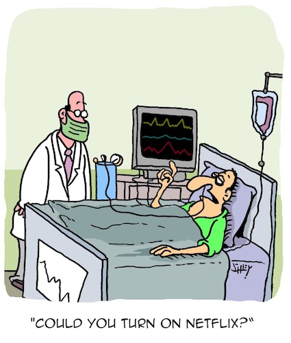 Cartoon: Could you... ? (medium) by Karsten Schley tagged hospitals,doctors,patients,monitors,tv,netflix,medical,health,diseases,social,issues,media,hospitals,doctors,patients,monitors,tv,netflix,medical,health,diseases,social,issues,media