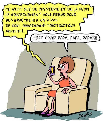Cartoon: Covid est un mesonge! (medium) by Karsten Schley tagged covid19,fake,news,internet,facebook,politique,sante,covid19,fake,news,internet,facebook,politique,sante