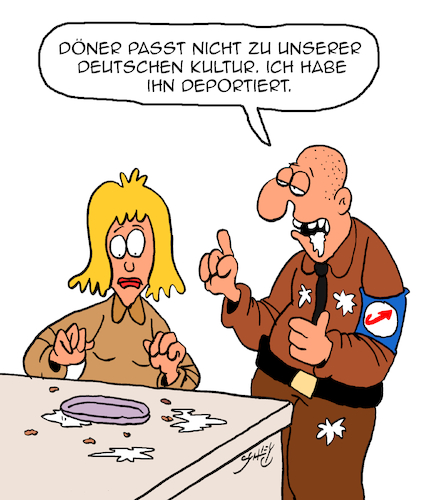 Cartoon: Deportiert (medium) by Karsten Schley tagged nazis,deutschland,afd,wahlen,rechtsextremismus,bildungsferne,demokratie,politik,gesellschaft,nazis,deutschland,afd,wahlen,rechtsextremismus,bildungsferne,demokratie,politik,gesellschaft