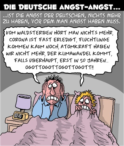 Cartoon: Deutsche Angst-Angst (medium) by Karsten Schley tagged deutschland,angst,umwelt,atomkraft,mentalität,einwanderung,klimawandel,politik,gesellschaft,deutschland,angst,umwelt,atomkraft,mentalität,einwanderung,klimawandel,politik,gesellschaft