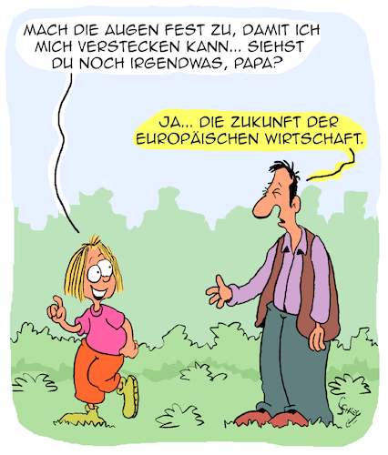 Cartoon: Die Zukunft (medium) by Karsten Schley tagged wirtschaft,europa,eu,wirtschaftsaussichten,politik,väter,töchter,freizeit,kinder,familie,gesellschaft,wirtschaft,europa,eu,wirtschaftsaussichten,politik,väter,töchter,freizeit,kinder,familie,gesellschaft