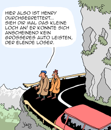 Cartoon: Durchgebrettert (medium) by Karsten Schley tagged unfälle,verkehr,autos,wirtschaft,business,karriere,einkommen,gesellschaft,unfälle,verkehr,autos,wirtschaft,business,karriere,einkommen,gesellschaft