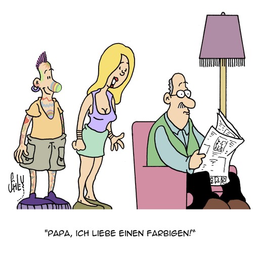 Cartoon: Ein FARBIGER Freund??! (medium) by Karsten Schley tagged männer,frauen,liebe,beziehungen,familie,väter,töchter,männer,frauen,liebe,beziehungen,familie,väter,töchter