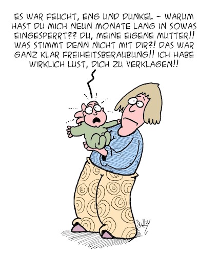 Cartoon: Eingesperrt!! (medium) by Karsten Schley tagged babies,mütter,eltern,schwangerschaft,familie,liebe,kinder,kommunikation,erziehung,gesellschaft,babies,mütter,eltern,schwangerschaft,familie,liebe,kinder,kommunikation,erziehung,gesellschaft