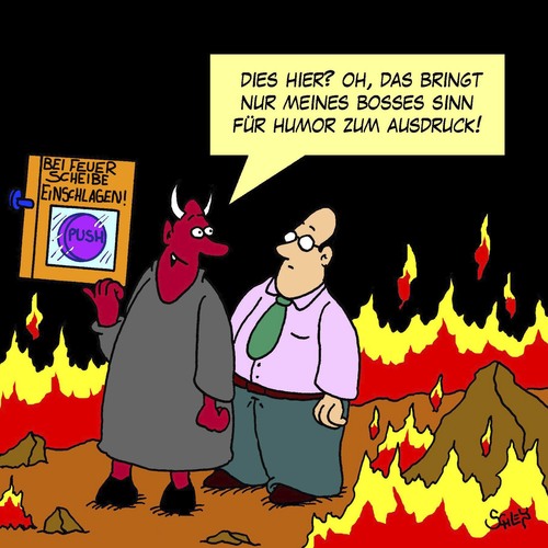 Cartoon: FEUER!! (medium) by Karsten Schley tagged religion,teufel,hölle,tod,leben,glaube,humor,religion,teufel,hölle,tod,leben,glaube,humor