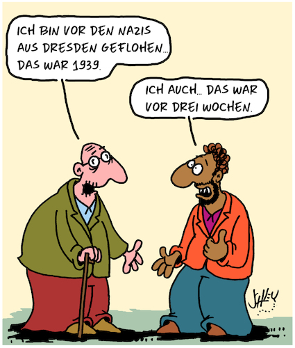 Cartoon: Flüchtlinge (medium) by Karsten Schley tagged neonazis,politik,ostdeutschland,sachsen,wahlen,extremismus,afd,rassismus,geschichte,neonazis,politik,ostdeutschland,sachsen,wahlen,extremismus,afd,rassismus,geschichte