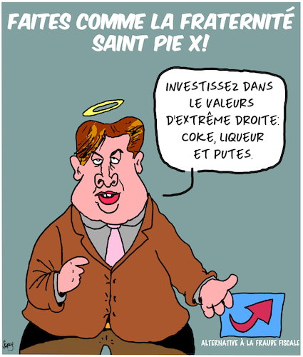 Cartoon: Fraternite Saint Pie X (medium) by Karsten Schley tagged politiques,extreme,droites,religion,fraude,fiscal,allemagne,afd,europe,criminalite,politiques,extreme,droites,religion,fraude,fiscal,allemagne,afd,europe,criminalite