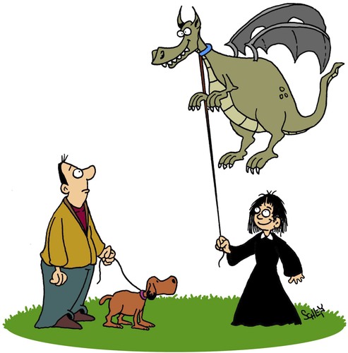 Cartoon: Gassi gehen (medium) by Karsten Schley tagged hunde,tiere,natur,märchen,drachen,hunde,tiere,natur,märchen,drachen