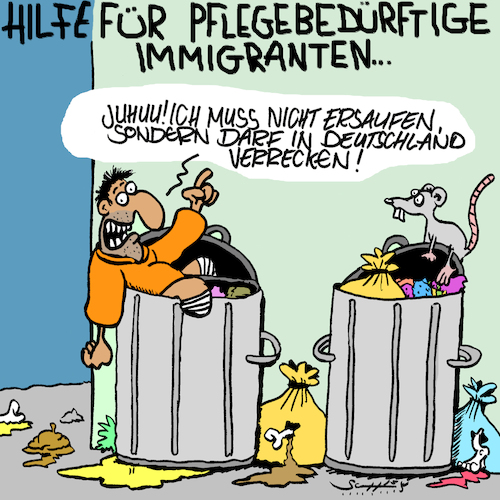 Cartoon: Gerettet! (medium) by Karsten Schley tagged flüchtlinge,gesundheit,deutschland,europa,einwanderung,gesellschaft,politik,flüchtlinge,gesundheit,deutschland,europa,einwanderung,gesellschaft,politik