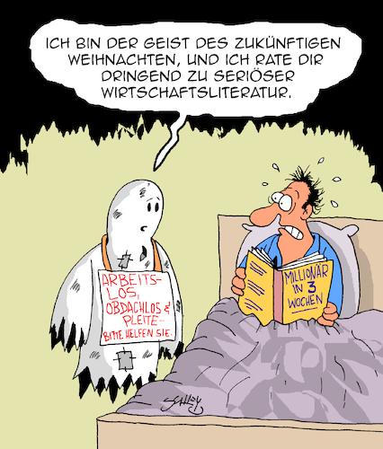 Cartoon: Guter Rat (medium) by Karsten Schley tagged wirtschaft,literatur,reichtum,investitionen,business,fake,finanzen,gesellschaft,wirtschaft,literatur,reichtum,investitionen,business,fake,finanzen,gesellschaft