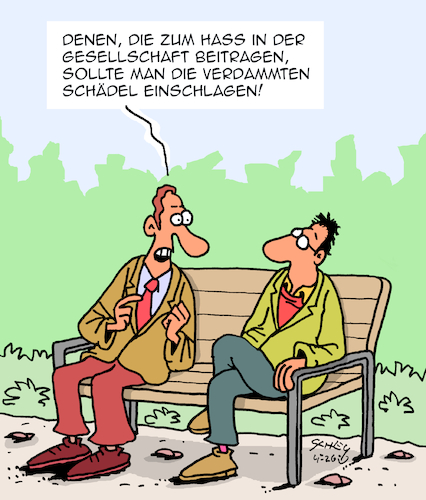 Cartoon: Hass in der Gesellschaft (medium) by Karsten Schley tagged gesellschaft,hass,hassreden,polarisierung,gewalt,extremismus,politik,sozialverhalten,social,media,gesellschaft,hass,hassreden,polarisierung,gewalt,extremismus,politik,sozialverhalten,social,media