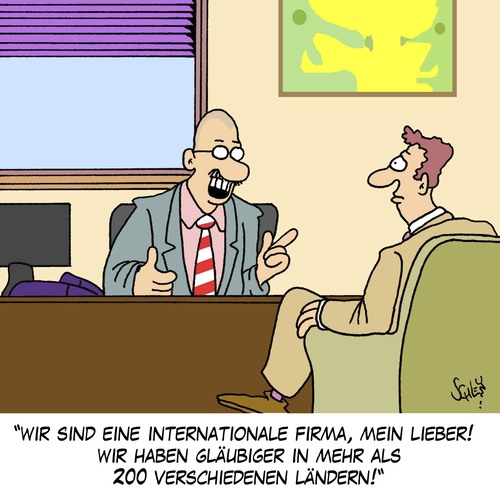Cartoon: International (medium) by Karsten Schley tagged geld,wirtschaft,business,schulden,gläubiger,globalisierung,gesellschaft,geld,wirtschaft,business,schulden,gläubiger,globalisierung,gesellschaft