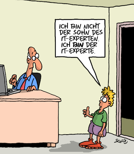 Cartoon: IT-Experte (medium) by Karsten Schley tagged technik,computer,experten,jugend,alter,kompetenz,gesellschaft,technik,computer,experten,jugend,alter,kompetenz,gesellschaft