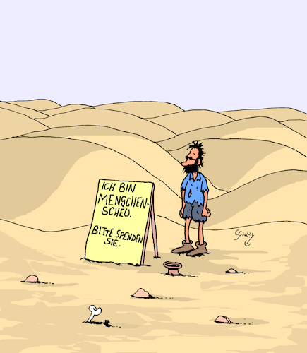 Cartoon: Menschenscheu (medium) by Karsten Schley tagged menschenscheu,wüste,einsamkeit,menschheit,psychologie,gesellschaft,menschenscheu,wüste,einsamkeit,menschheit,psychologie,gesellschaft