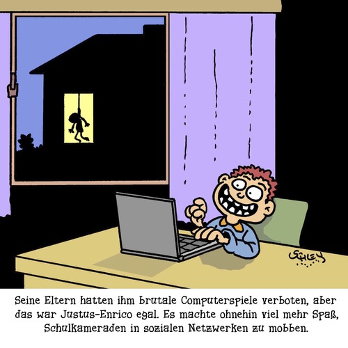 Cartoon: Mobbing (medium) by Karsten Schley tagged familien,jugend,sozialmedien,soziales,mobbing,technik,internet,computer,computer,internet,technik,mobbing,soziales,sozialmedien,jugend,familien