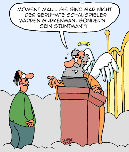 Cartoon: Moment mal!! (medium) by Karsten Schley tagged schauspieler,ruhm,film,tv,medien,tod,himmel,religion,petrus,gesellschaft,schauspieler,ruhm,film,tv,medien,tod,himmel,religion,petrus,gesellschaft