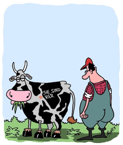 Cartoon: Muuuh! (medium) by Karsten Schley tagged landwirtschaft,tierzucht,business,milchvieh,bauern,natur,umwelt,tiere,gesellschaft,landwirtschaft,tierzucht,business,milchvieh,bauern,natur,umwelt,tiere,gesellschaft