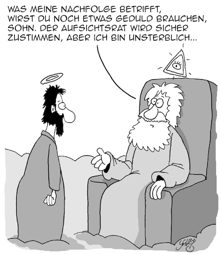 Cartoon: Nachfolger (medium) by Karsten Schley tagged gott,jesus,vater,aufsichtsräte,sohn,unsterblichkeit,religion,bibel,wirtschaft,christentum,mythen,legenden,esoterik,kirche,gesellschaft,gott,jesus,vater,aufsichtsräte,sohn,unsterblichkeit,religion,bibel,wirtschaft,christentum,mythen,legenden,esoterik,kirche,gesellschaft